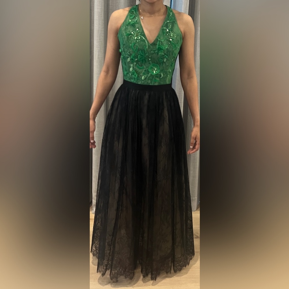 Sachin & Babi Green and Black Lace Dress Gown